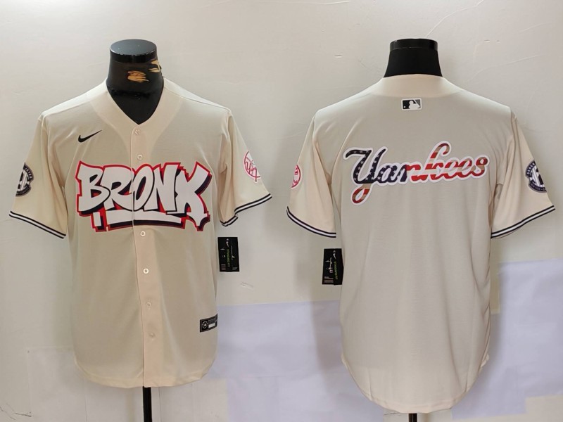Personalized Men’s New York Yankees Blank Cream The Bronx Graffiti V2 Limited Stitched Baseball Jerseys