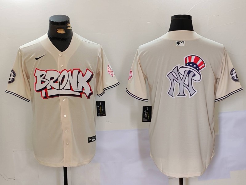 Personalized Men’s New York Yankees Blank Cream The Bronx Graffiti V2 Limited Stitched Baseball Jerseys
