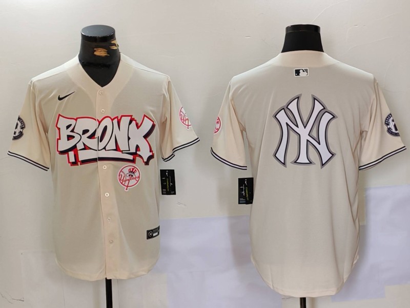 Personalized Men’s New York Yankees Blank Cream The Bronx Graffiti V2 Limited Stitched Baseball Jerseys