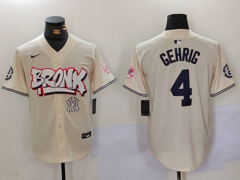 Personalized Men’s New York Yankees #4 Lou Gehrig The Bronx Graffiti V2 Limited Stitched Baseball Jerseys