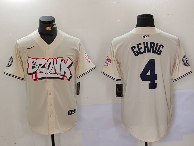 Personalized Men’s New York Yankees #4 Lou Gehrig The Bronx Graffiti V2 Limited Stitched Baseball Jerseys