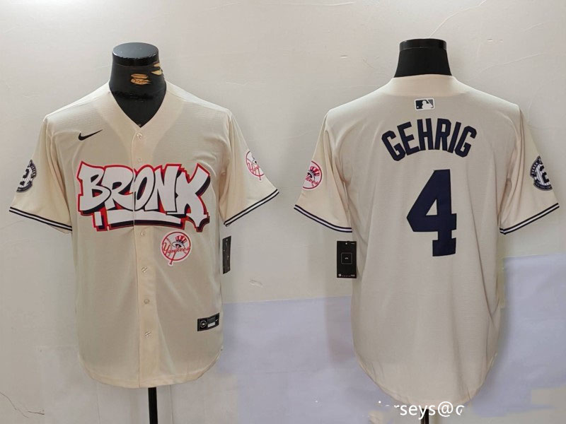 Personalized Men’s New York Yankees #4 Lou Gehrig The Bronx Graffiti V2 Limited Stitched Baseball Jerseys