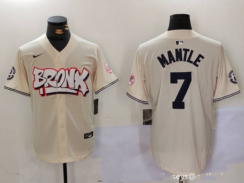 Personalized Men’s New York Yankees #7 Mickey Mantle The Bronx Graffiti V2 Limited Stitched Baseball Jerseys