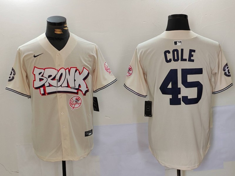Personalized Men’s New York Yankees #45 Gerrit ColeCream The Bronx Graffiti V2 Limited Stitched Baseball Jersey