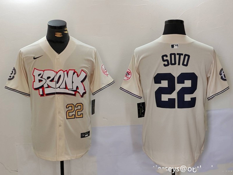 Personalized Men’s New York Yankees #22 Juan Soto Cream The Bronx Graffiti V2 Limited Stitched Baseball Jerseys