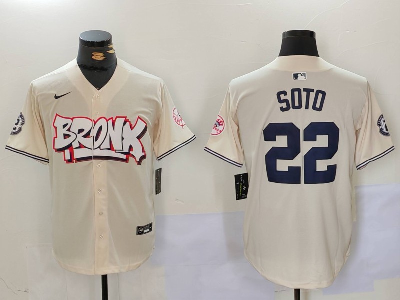 Personalized Men’s New York Yankees #22 Juan Soto Cream The Bronx Graffiti V2 Limited Stitched Baseball Jerseys