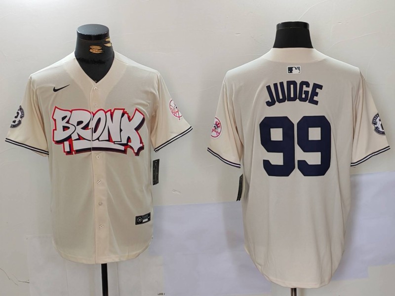 Personalized Men’s New York Yankees #99 Aaron Judge Cream The Bronx Graffiti V2 Limited Stitched Baseball Jersey