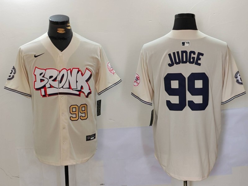Personalized Men’s New York Yankees #99 Aaron Judge Cream The Bronx Graffiti V2 Limited Stitched Baseball Jerseys
