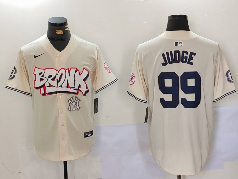 Personalized Men’s New York Yankees #99 Aaron Judge Cream The Bronx Graffiti V2 Limited Stitched Baseball Jerseys