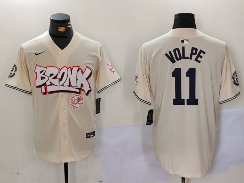 Personalized Men’s New York Yankees #11 Anthony Volpe Cream The Bronx Graffiti V2 Limited Stitched Baseball Jerseys