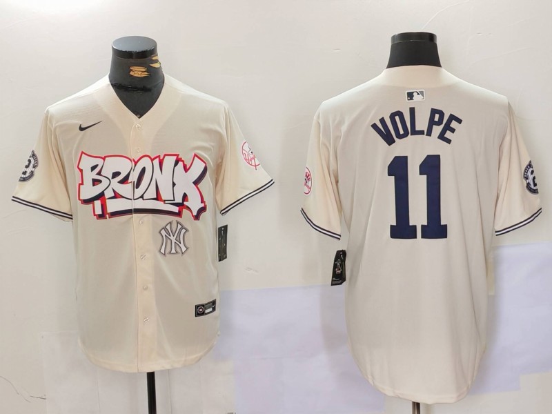 Personalized Men’s New York Yankees #11 Anthony Volpe Cream The Bronx Graffiti V2 Limited Stitched Baseball Jerseys