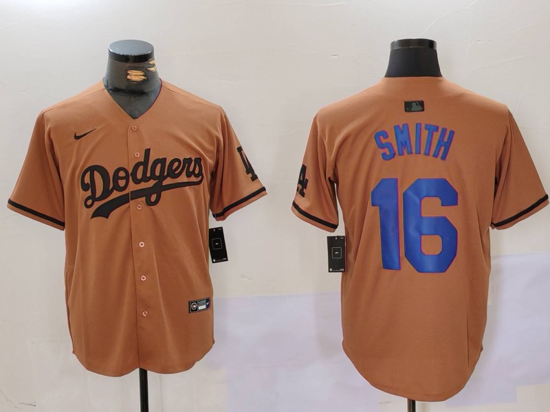 Personalized Men’s Los Angeles Dodgers #16 Will Smith Brown Cool Base Stitched Baseball Jersey