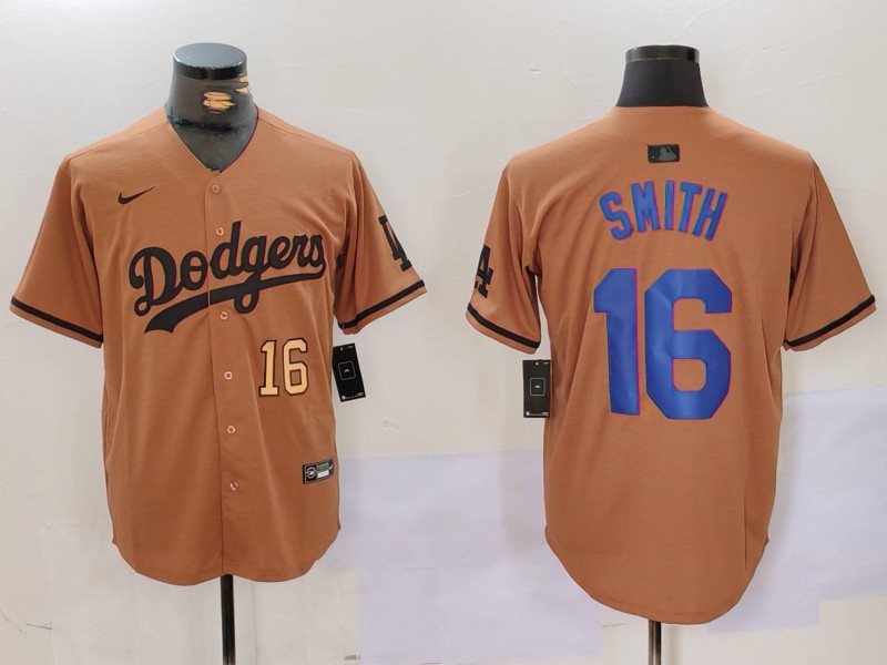 Personalized Men’s Los Angeles Dodgers #16 Will Smith Brown Cool Base Stitched Baseball Jerseys