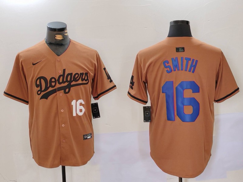 Personalized Men’s Los Angeles Dodgers #16 Will Smith Brown Cool Base Stitched Baseball Jerseys