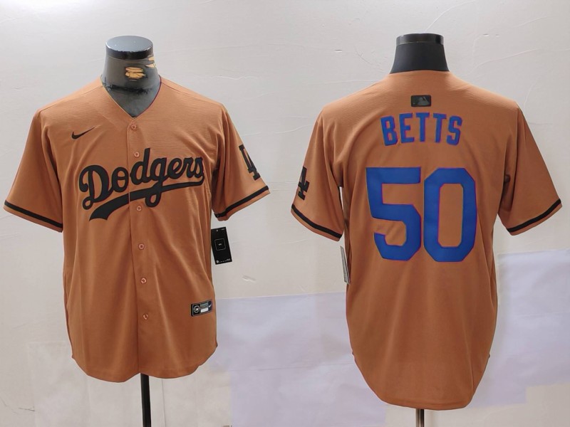 Personalized Men’s Los Angeles Dodgers #50 Mookie Betts Brown Cool Base Stitched Baseball Jerseys