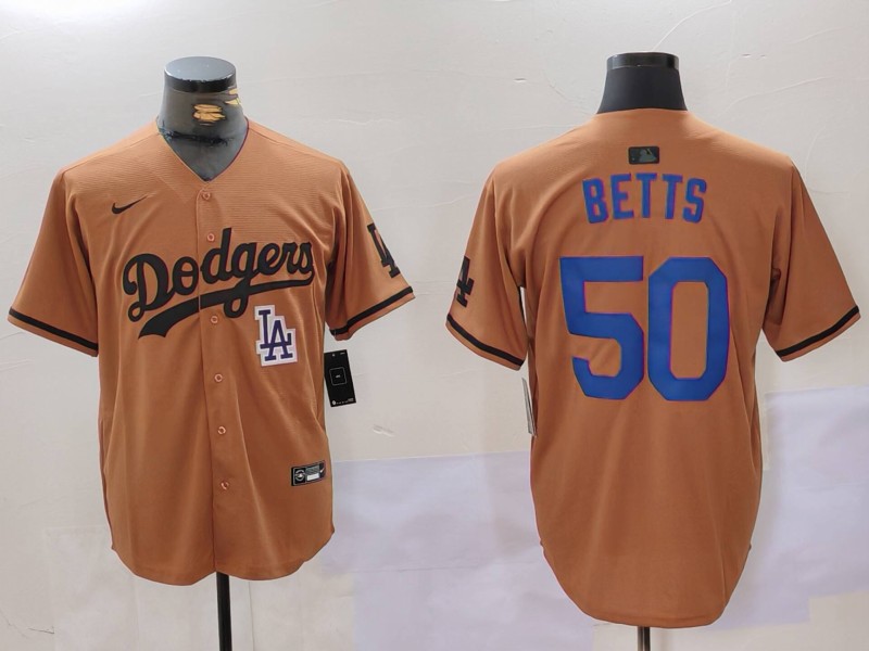 Personalized Men’s Los Angeles Dodgers #50 Mookie Betts Brown Cool Base Stitched Baseball Jerseys