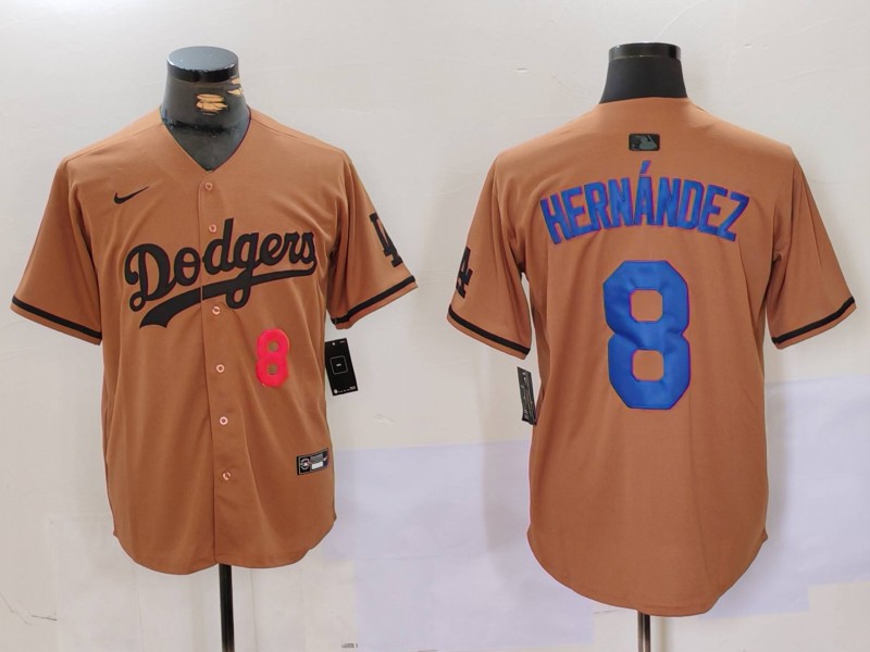 Personalized Men’s Los Angeles Dodgers #8 Kike Hernandez Brown Cool Base Stitched Baseball Jerseys