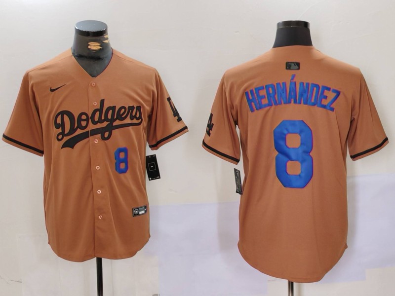 Personalized Men’s Los Angeles Dodgers #8 Kike Hernandez Brown Cool Base Stitched Baseball Jerseys