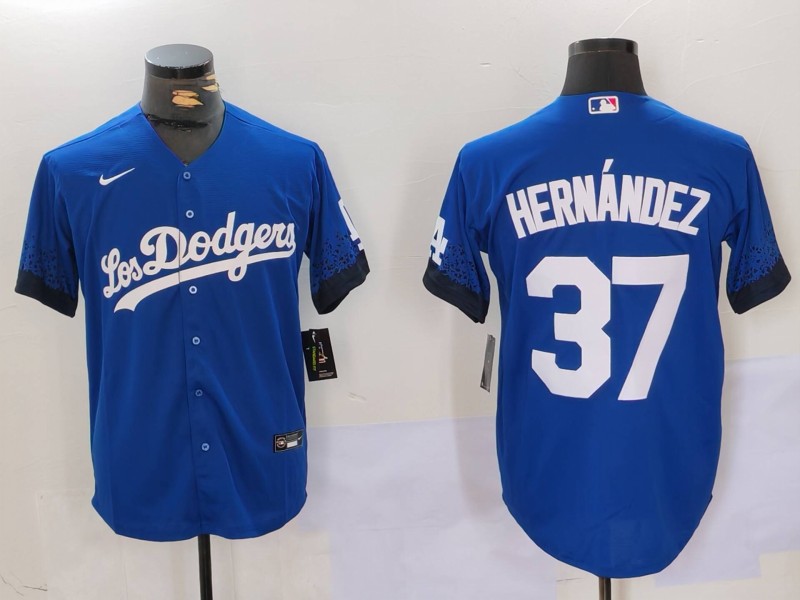 Personalized Men’s Los Angeles Dodgers #37 Teoscar Hernandez Blue Cool Base Stitched Baseball Jerseys