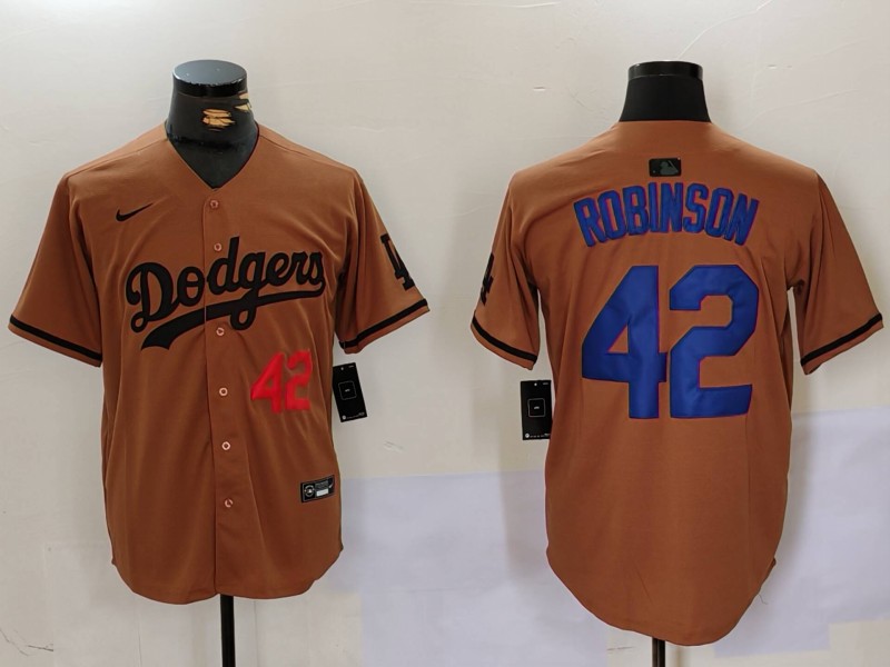 Personalized Men’s Los Angeles Dodgers #42 Jackie Robinson Brown Cool Base Stitched Baseball Jerseys