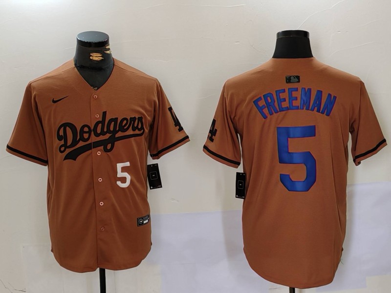 Personalized Men’s Los Angeles Dodgers #5 5 Freddie Freeman Brown Cool Base Stitched Baseball Jerseys