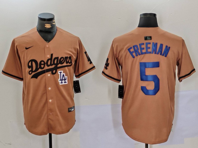Personalized Men’s Los Angeles Dodgers #5 5 Freddie Freeman Brown Cool Base Stitched Baseball Jerseys