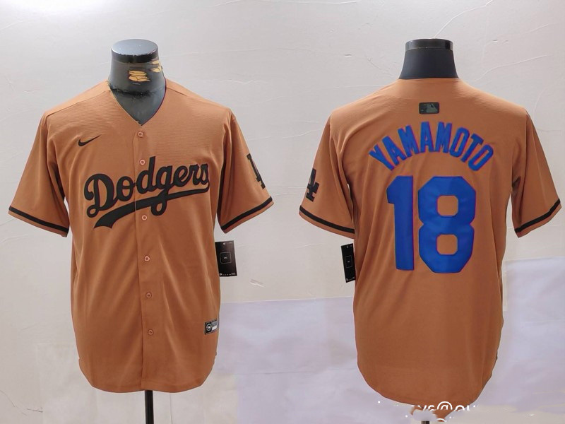Personalized Men’s Los Angeles Dodgers #18 Yoshinobu Yamamoto Brown Cool Base Stitched Baseball Jerseys