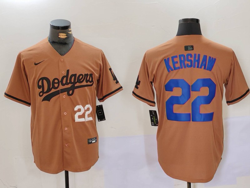 Personalized Men’s Los Angeles Dodgers #22 22 Clayton Kershaw Brown Cool Base Stitched Baseball Jerseys