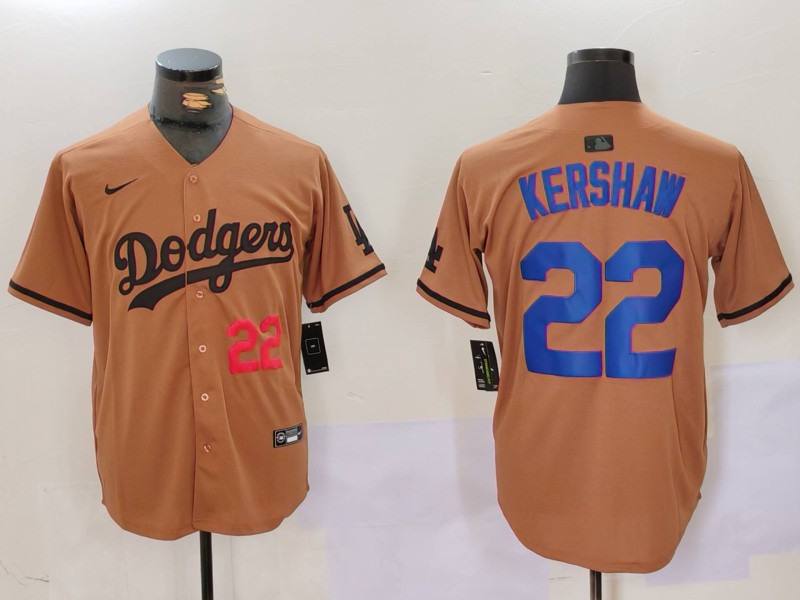 Personalized Men’s Los Angeles Dodgers #22 22 Clayton Kershaw Brown Cool Base Stitched Baseball Jerseys