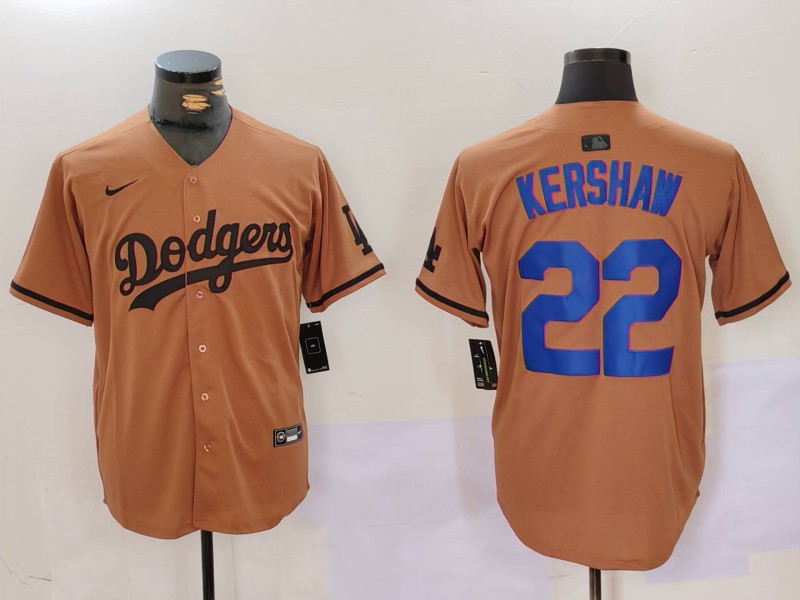 Personalized Men’s Los Angeles Dodgers #22 22 Clayton Kershaw Brown Cool Base Stitched Baseball Jerseys