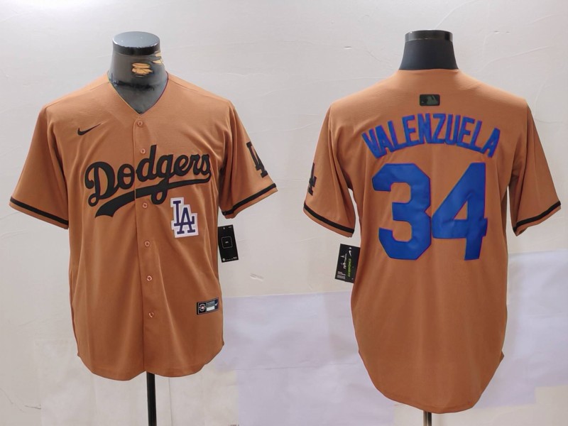 Personalized Men’s Los Angeles Dodgers #34 Fernando Valenzuela Brown Cool Base Stitched Baseball Jerseys