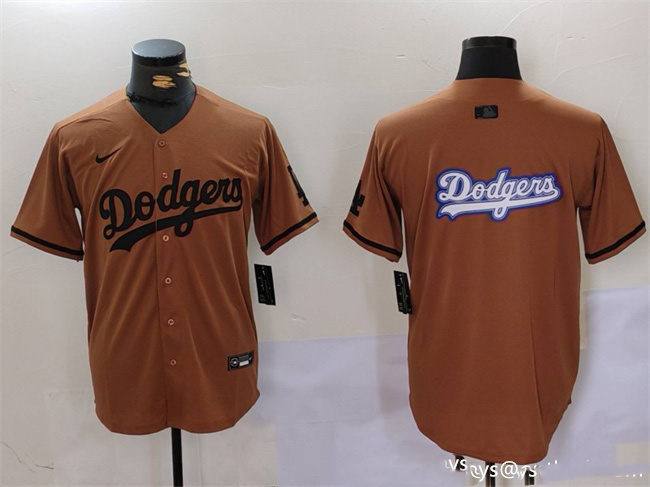 Personalized Men’s Los Angeles Dodgers Team Big Logo Brown Cool Base With Patch Stitched Baseball Jerseys
