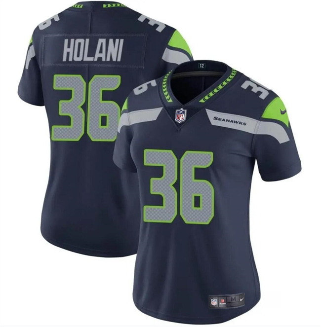 Personalized Women’s Seattle Seahawks #36 George Holani Navy Limited Stitched Football Jersey(Run Small)
