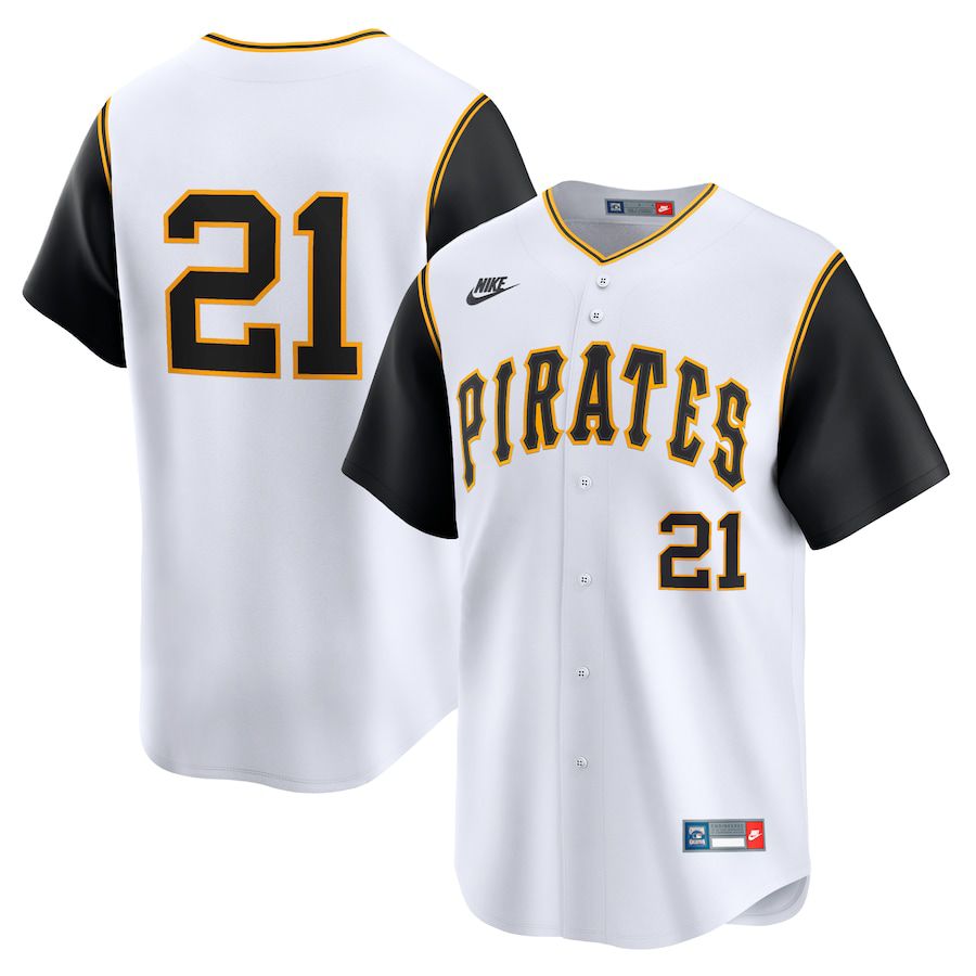 Personalized Men’s Pittsburgh Pirates #21 Roberto Clemente White Throwback Cooperstown Limited Jersey