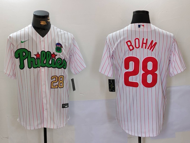 Personalized Men’s Philadelphia Phillies #28 White Green Cool Base Stitched Jerseys