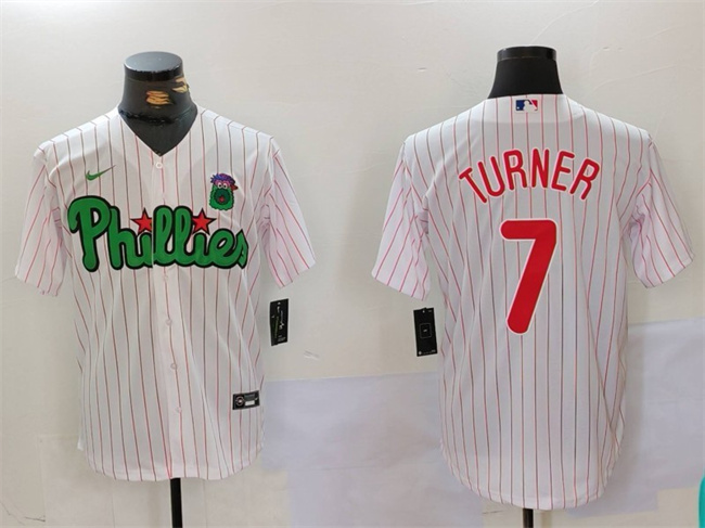 Personalized Men’s Philadelphia Phillies #7 Trea Turner White Green Cool Base Stitched Jersey