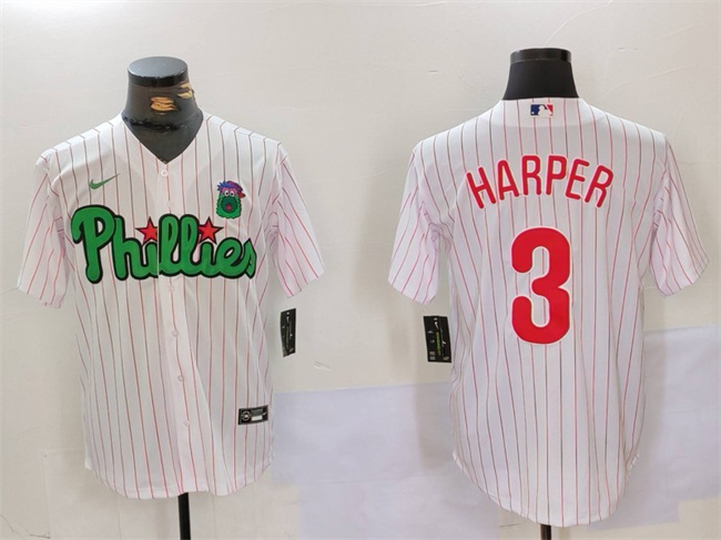 Personalized Men’s Philadelphia Phillies #3 Bryce Harper White Green Cool Base Stitched Jersey