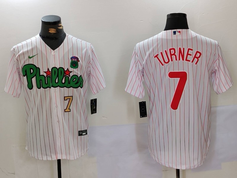 Personalized Men’s Philadelphia Phillies #7 Trea Turner White Green Cool Base Stitched Jerseys