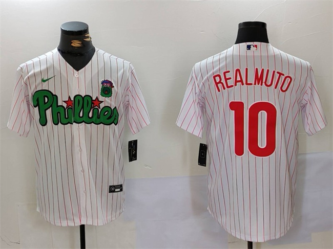 Personalized Men’s Philadelphia Phillies #10 J.T. Realmuto White Green Cool Base Stitched Jersey