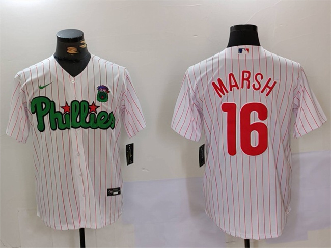 Personalized Men’s Philadelphia Phillies #16 Brandon Marsh White Green Cool Base Stitched Jersey