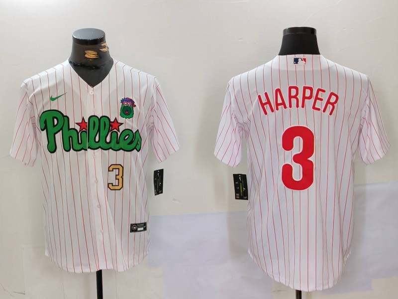 Personalized Men’s Philadelphia Phillies #3 Bryce Harper White Green Cool Base Stitched Jerseys