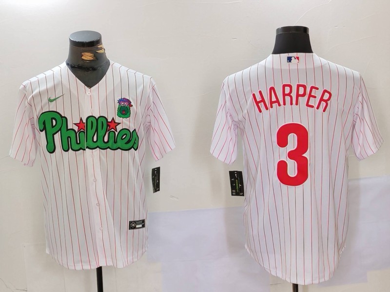 Personalized Men’s Philadelphia Phillies #3 Bryce Harper White Green Cool Base Stitched Jerseys