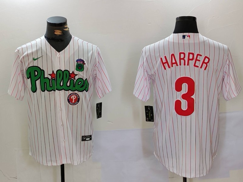 Personalized Men’s Philadelphia Phillies #3 Bryce Harper White Green Cool Base Stitched Jerseys