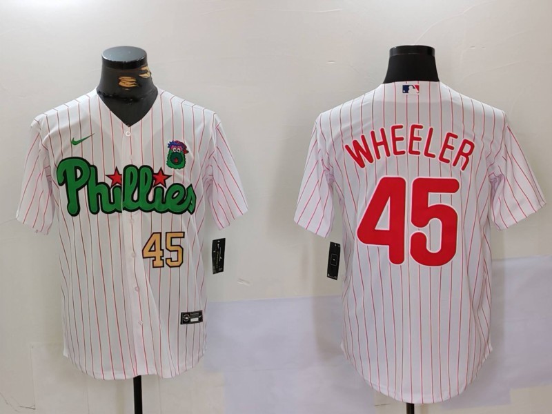 Personalized Men’s Philadelphia Phillies #45 Zack Wheeler White Green Cool Base Stitched Jerseys