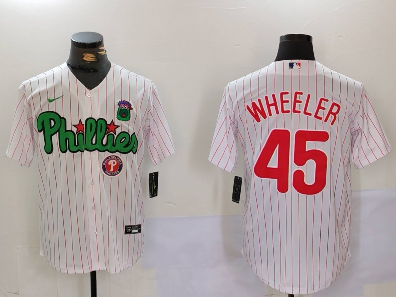 Personalized Men’s Philadelphia Phillies #45 Zack Wheeler White Green Cool Base Stitched Jerseys