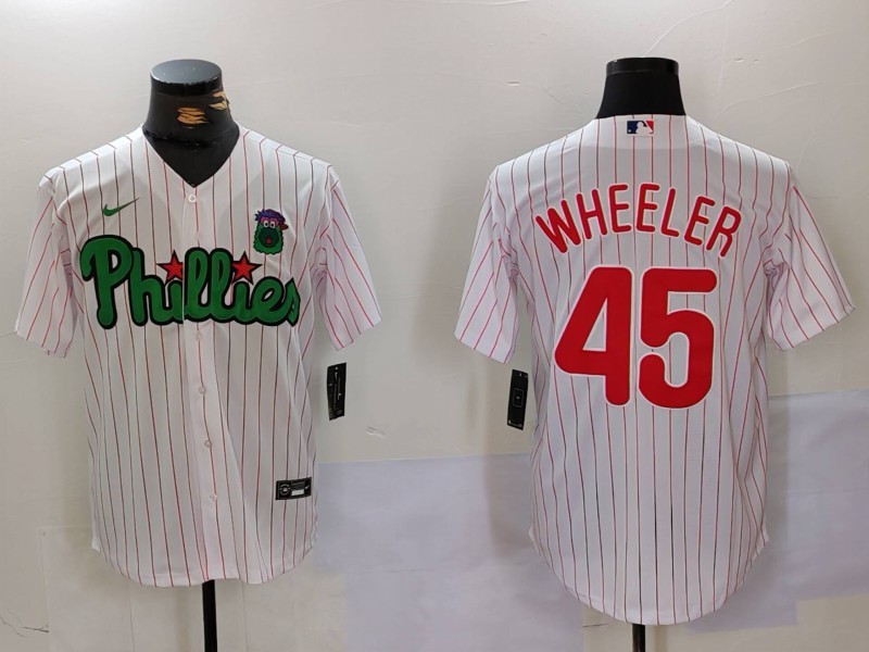 Personalized Men’s Philadelphia Phillies #45 Zack Wheeler White Green Cool Base Stitched Jerseys