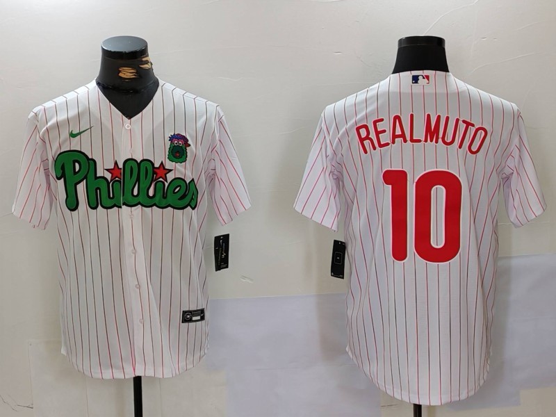 Personalized Men’s Philadelphia Phillies #10 J.T. Realmuto White Green Cool Base Stitched Jerseys