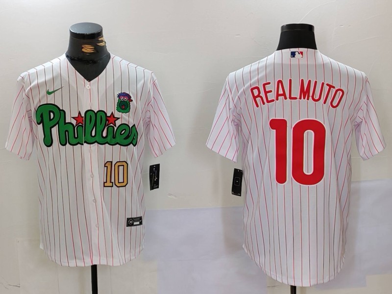Personalized Men’s Philadelphia Phillies #10 J.T. Realmuto White Green Cool Base Stitched Jerseys