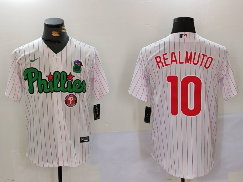 Personalized Men’s Philadelphia Phillies #10 J.T. Realmuto White Green Cool Base Stitched Jerseys