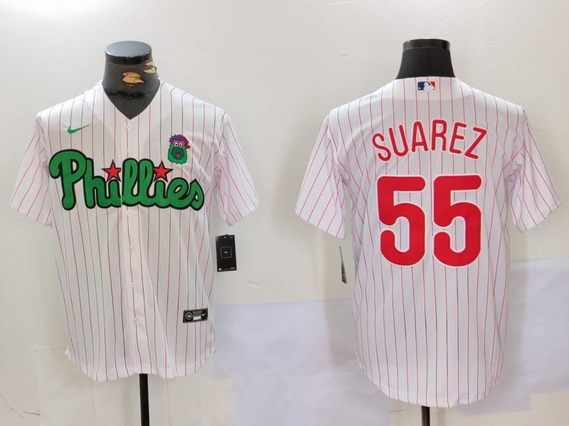 Personalized Men’s Philadelphia Phillies #55 Ranger Suárez White Green Cool Base Stitched Jerseys